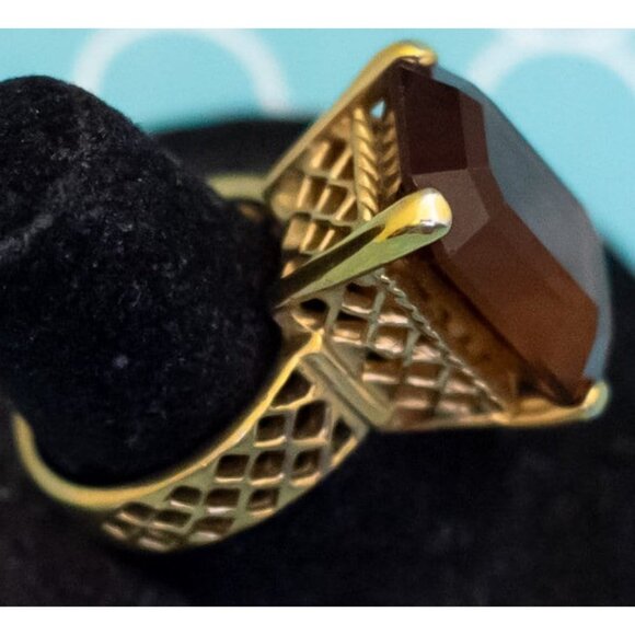 Size 8, Vintage Art Deco Geometric Gem Gold Plated Ring - R37 - Picture 3 of 4